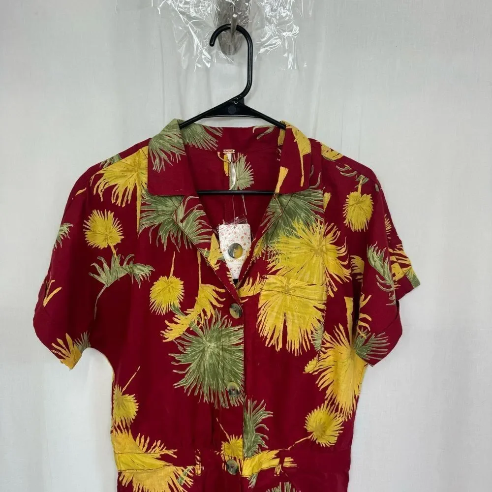 NEW Free People Maroon Combo Hawaiian Print Malibu Romper S